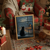 Black Cat Watches Santa's Flight