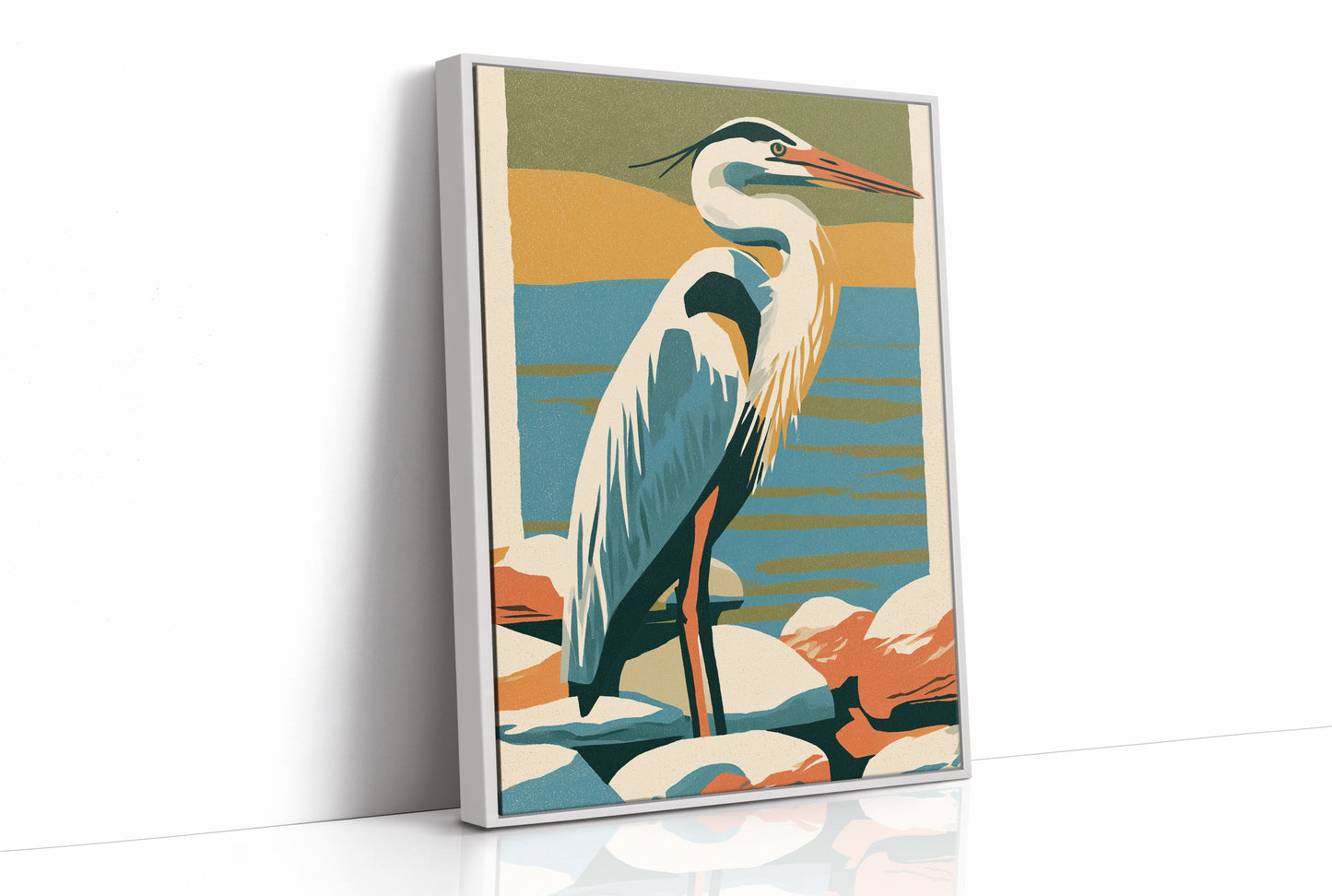 Great Blue Heron in Retro Print