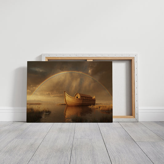 Wooden Ark Beneath Rainbow Promise