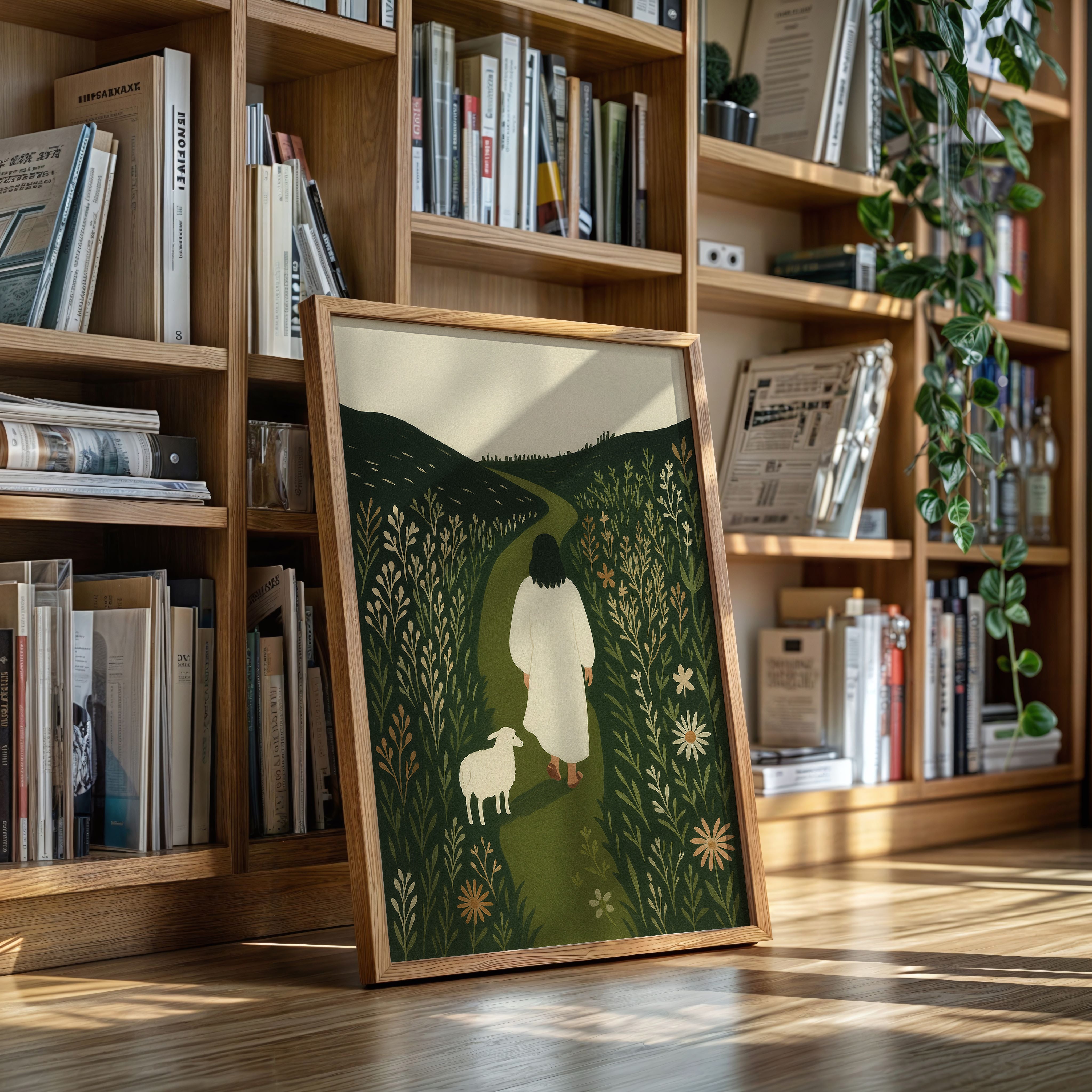 The Shepherd and the Lamb Floral Path Print