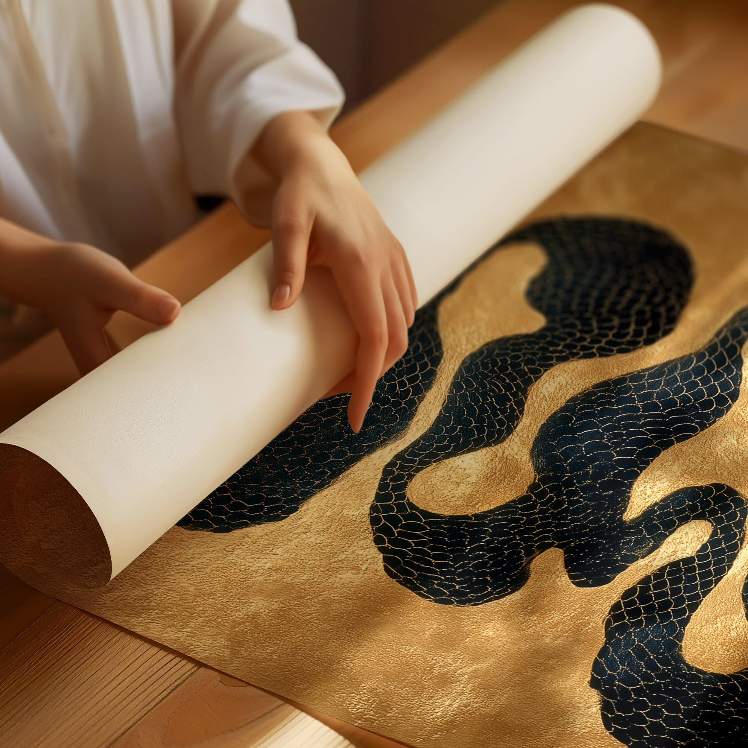 Serpentine Scales Dance In Gold