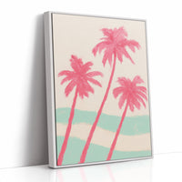 Pink Palms Over Mint Waves
