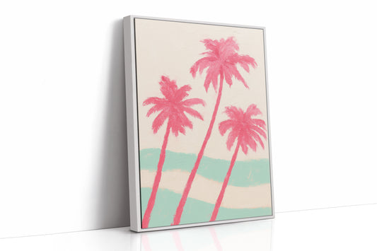 Pink Palms Over Mint Waves