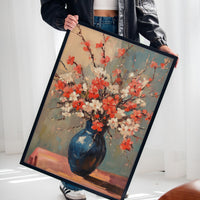 Cherry Blossom Oil Painting – Impressionist Floral Vase Wall Art