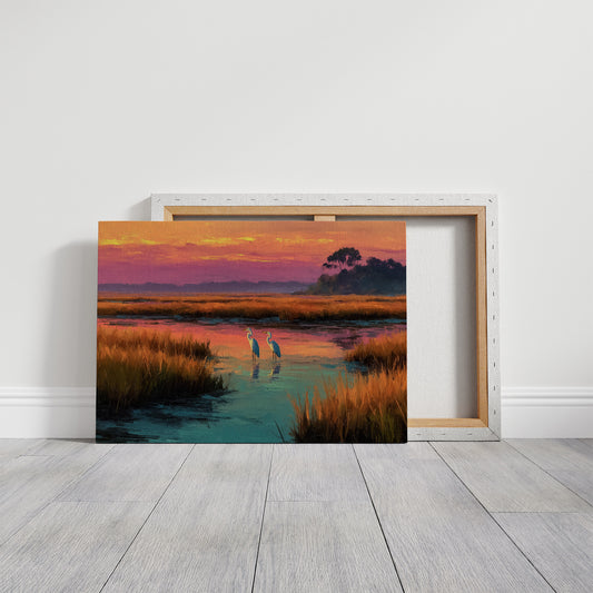 Herons at Marsh Sunset