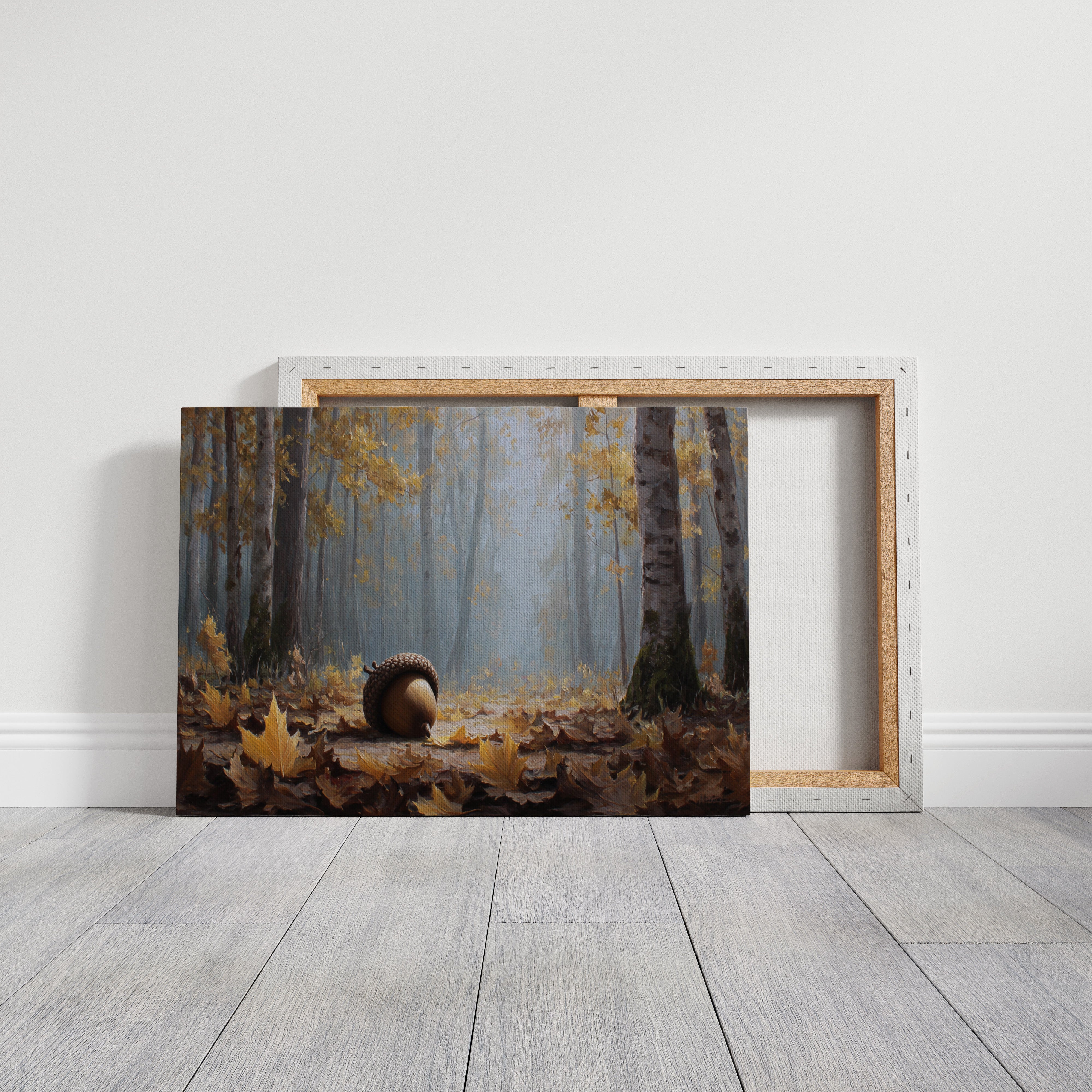 Giant Acorn Rests Among Birch Trees