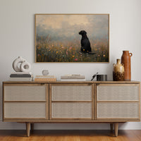 Serene Black Lab in Wildflowers – Rustic Dog Art Print