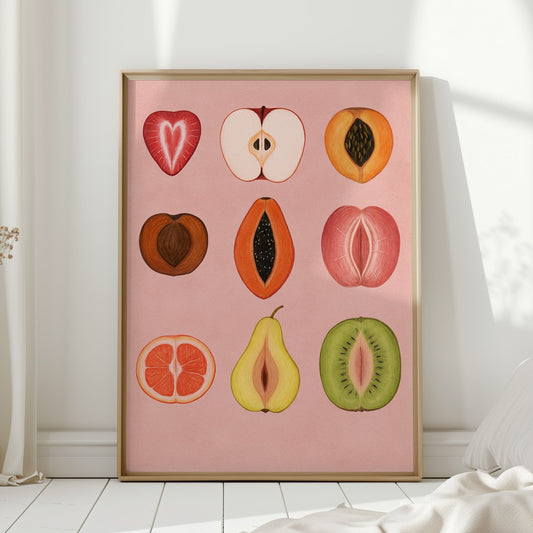 Fruits of Love – Feminine Fruit Print on Pink