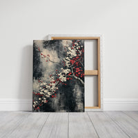Cherry Blossoms on Charcoal Silk