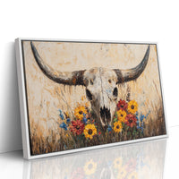 Longhorn Skull with Wildflowers