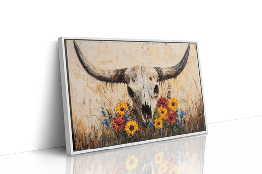 Longhorn Skull with Wildflowers