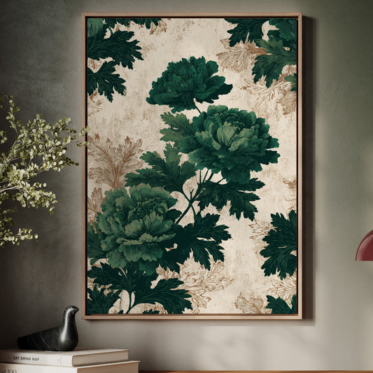Emerald Blooms on Rustic Canvas