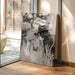 Canvas print of a man and horse in a room with wooden flooring and glass doors.