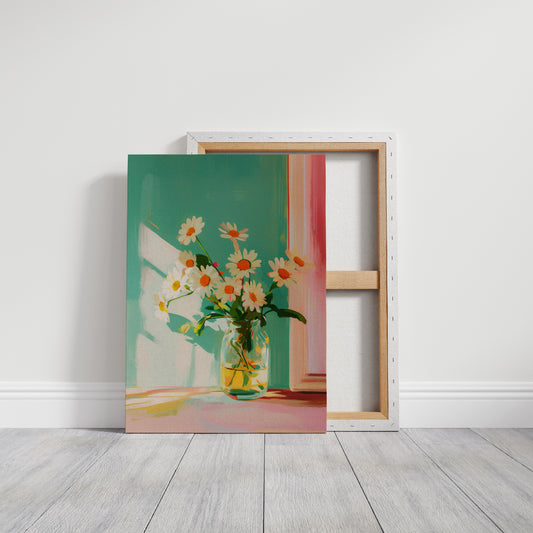 Sunlit Daisies in a Glass Jar