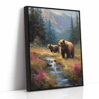 Wild Meadow Bears Find Mountain Stream