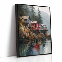 Red Houses Float Above Still Waters