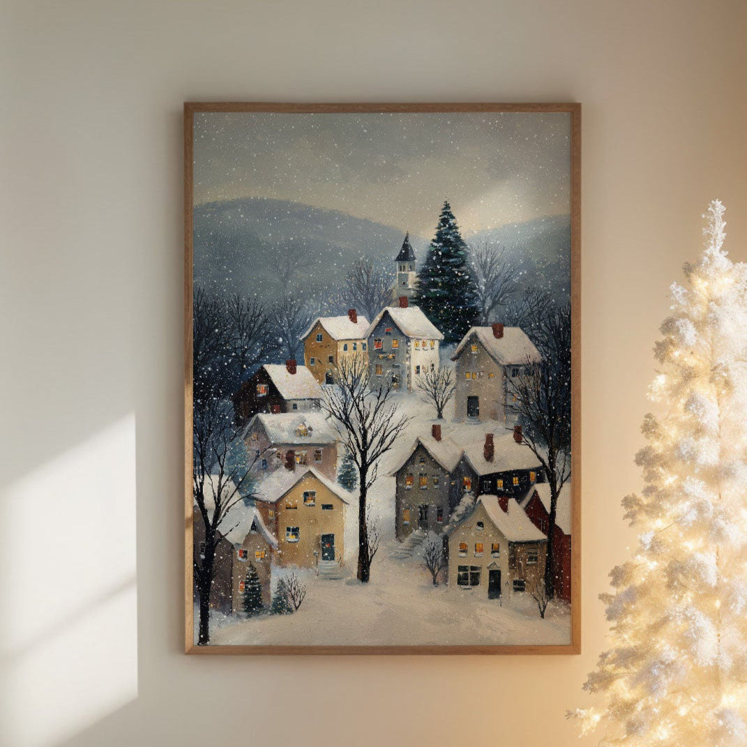 Snow Falls On Winter's Quiet Village