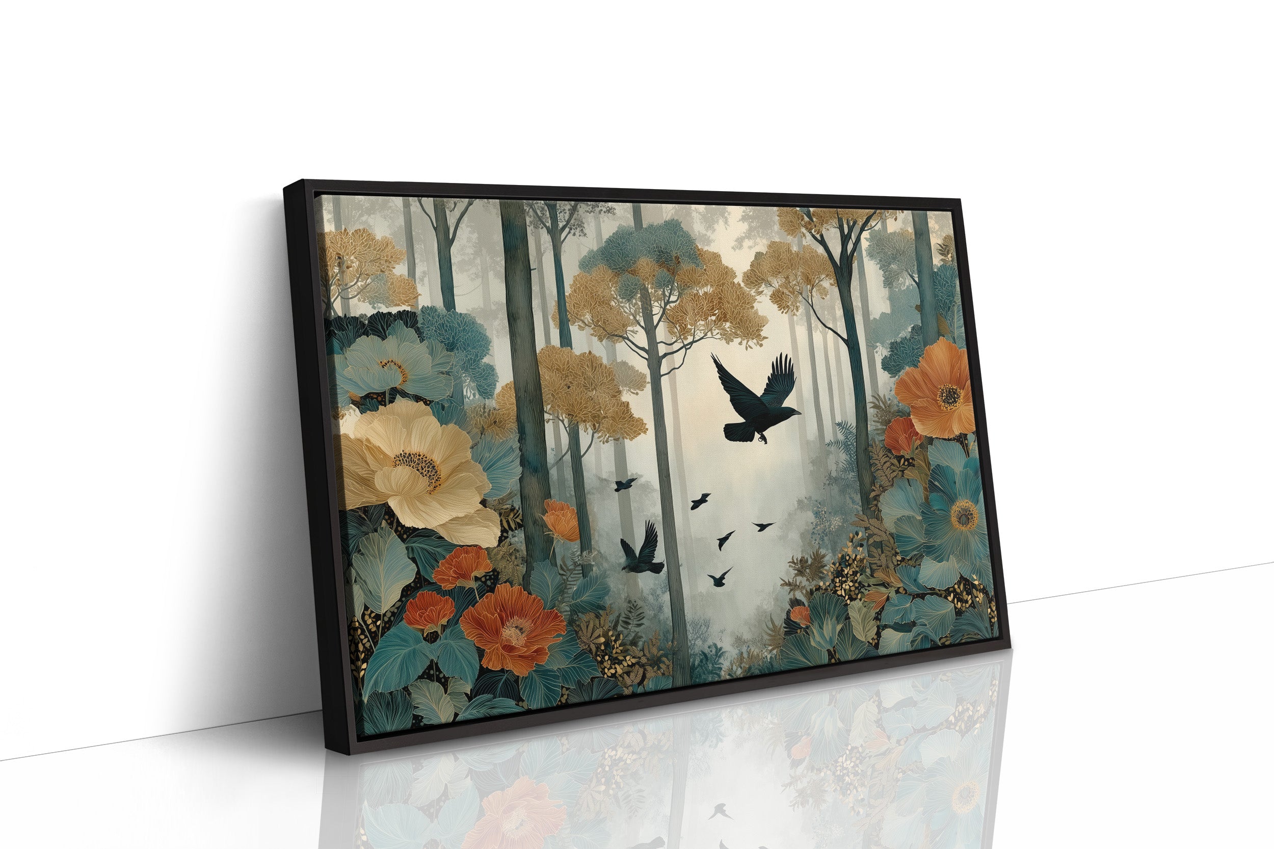 Ravens Soar Through Floral Forest