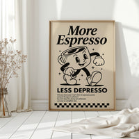 More Espresso, Less Depresso – Vintage Coffee Poster Print