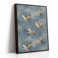 Celestial Migration: Cranes Dancing Through Storm Clouds