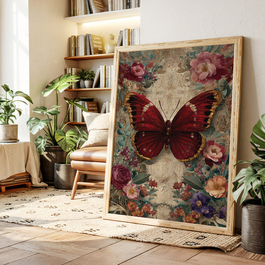Crimson Wings Among Blossoms