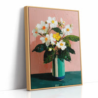 White Flowers Against a Pink Wall