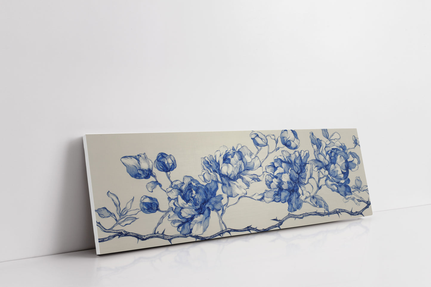 Blue Ink Roses On Thorned Vine