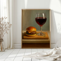 Burger and Bordeaux Still Life