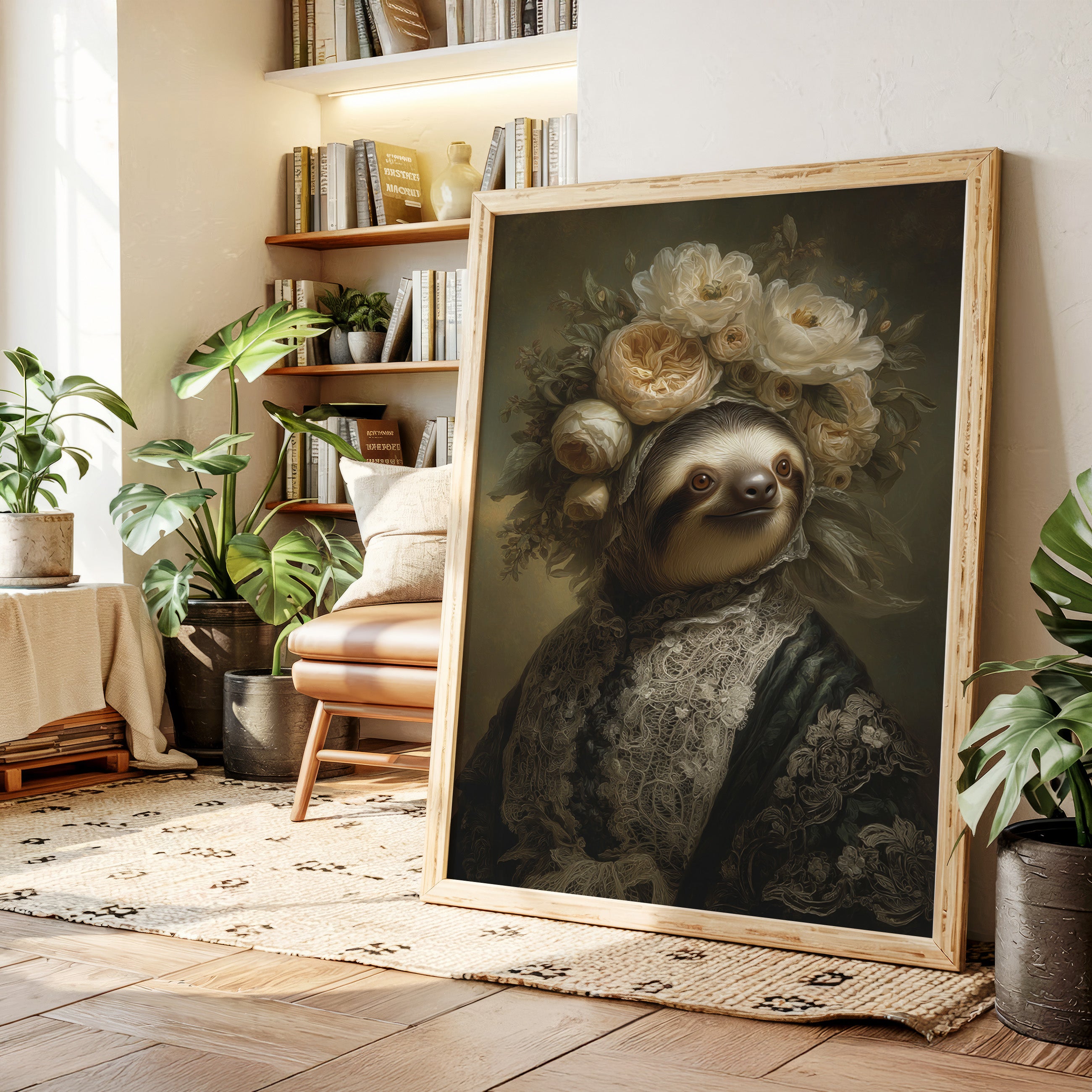 Regal Sloth in Floral Elegance