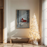 Red Cabin Sleeps In Winter Woods