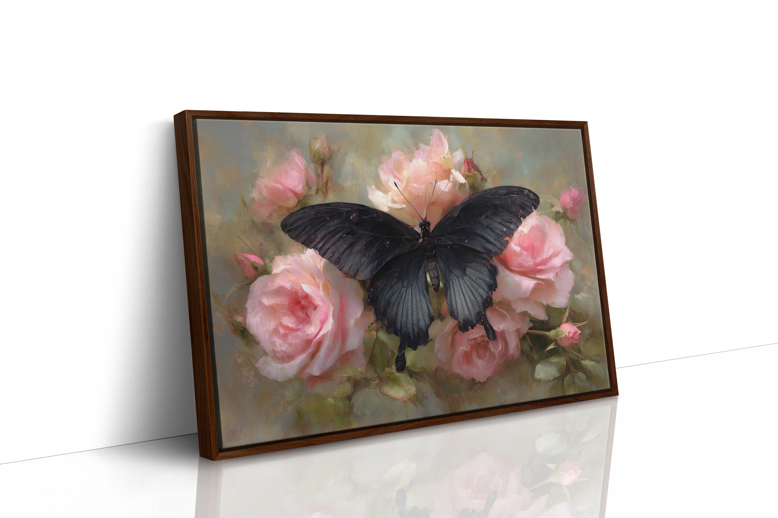 Dark Wings Among Blush Roses