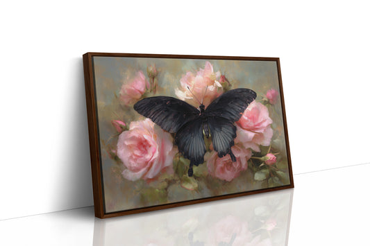 Dark Wings Among Blush Roses