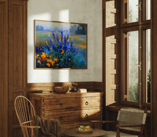 Delphiniums Dance With Golden Poppies