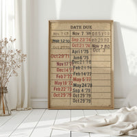 Vintage Library Date Due Card – Retro Paper Texture Wall Art
