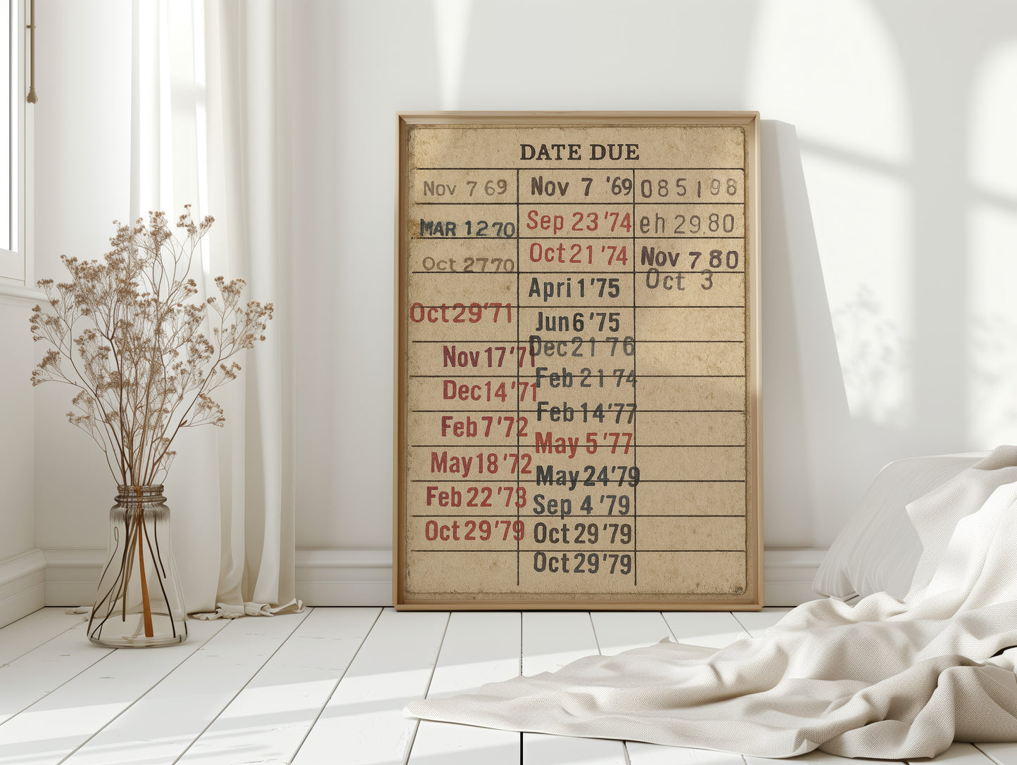 Vintage Library Date Due Card – Retro Paper Texture Wall Art