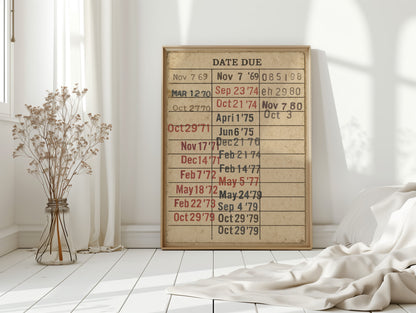 Vintage Library Date Due Card – Retro Paper Texture Wall Art