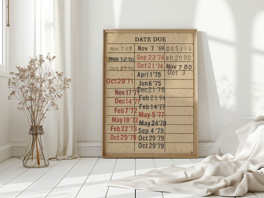 Vintage Library Date Due Card – Retro Paper Texture Wall Art