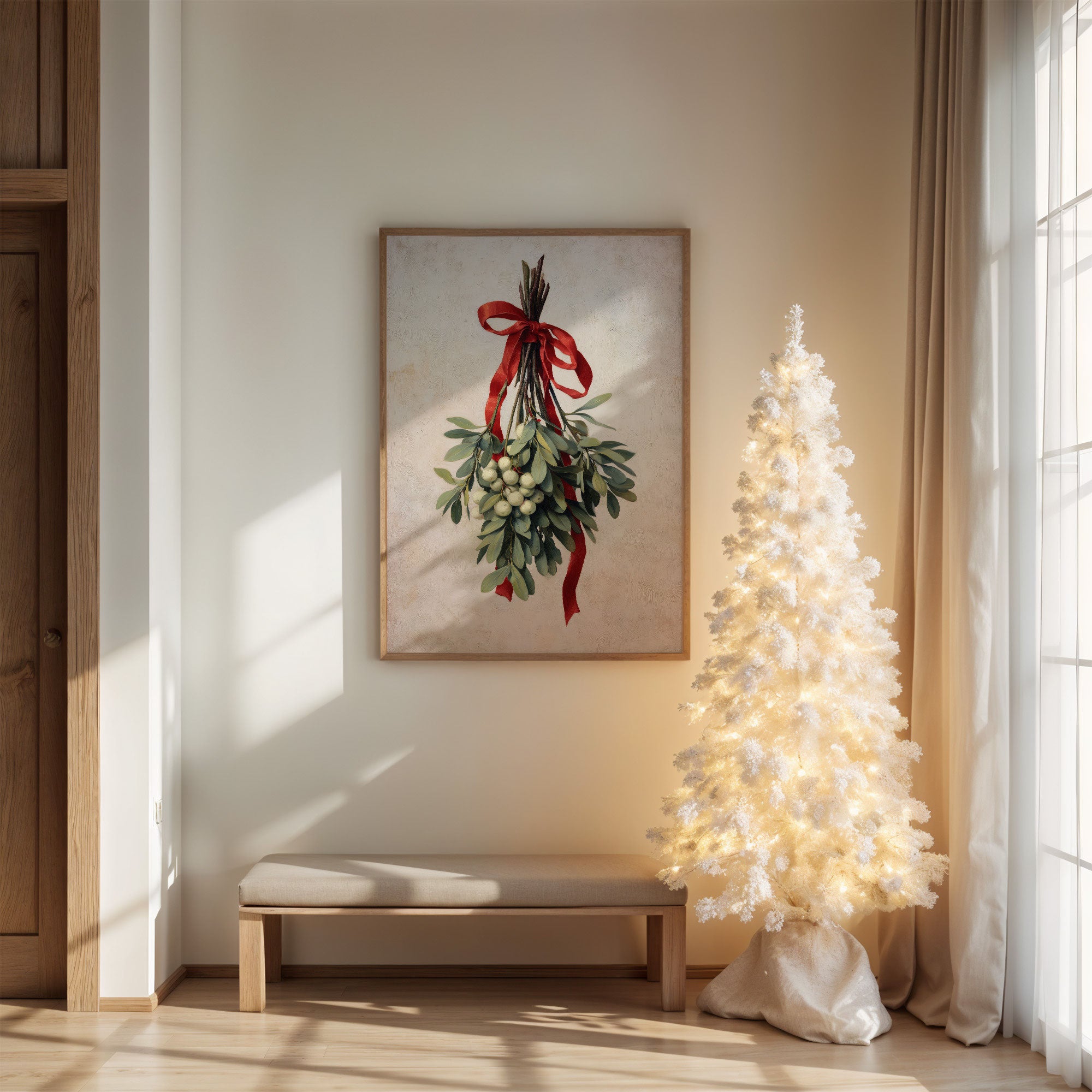 Mistletoe Bound In Crimson Ribbon