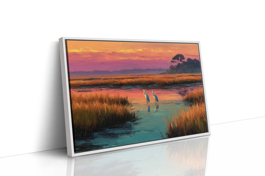 Herons at Marsh Sunset