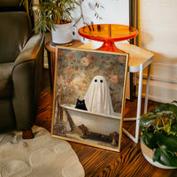 Ghostly Cat In Bathtub Canvas - Whimsical Vintage Art - Gallery Canvas image 8