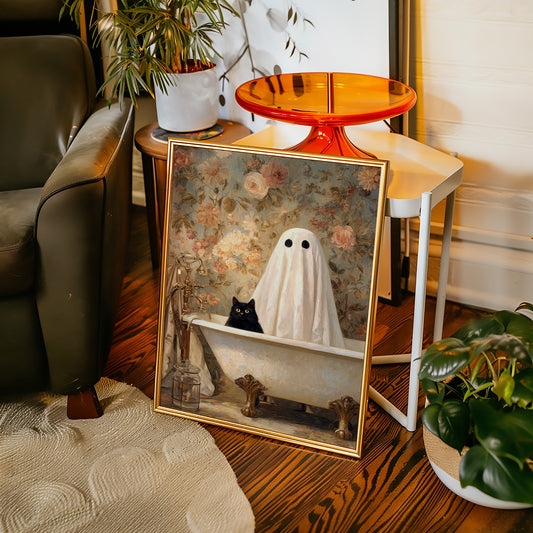Ghostly Cat In Bathtub Canvas - Whimsical Vintage Art - Gallery Canvas image 8