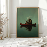 Fishing Ape in a Red Canoe