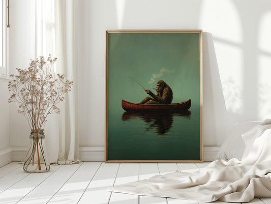 Fishing Ape in a Red Canoe