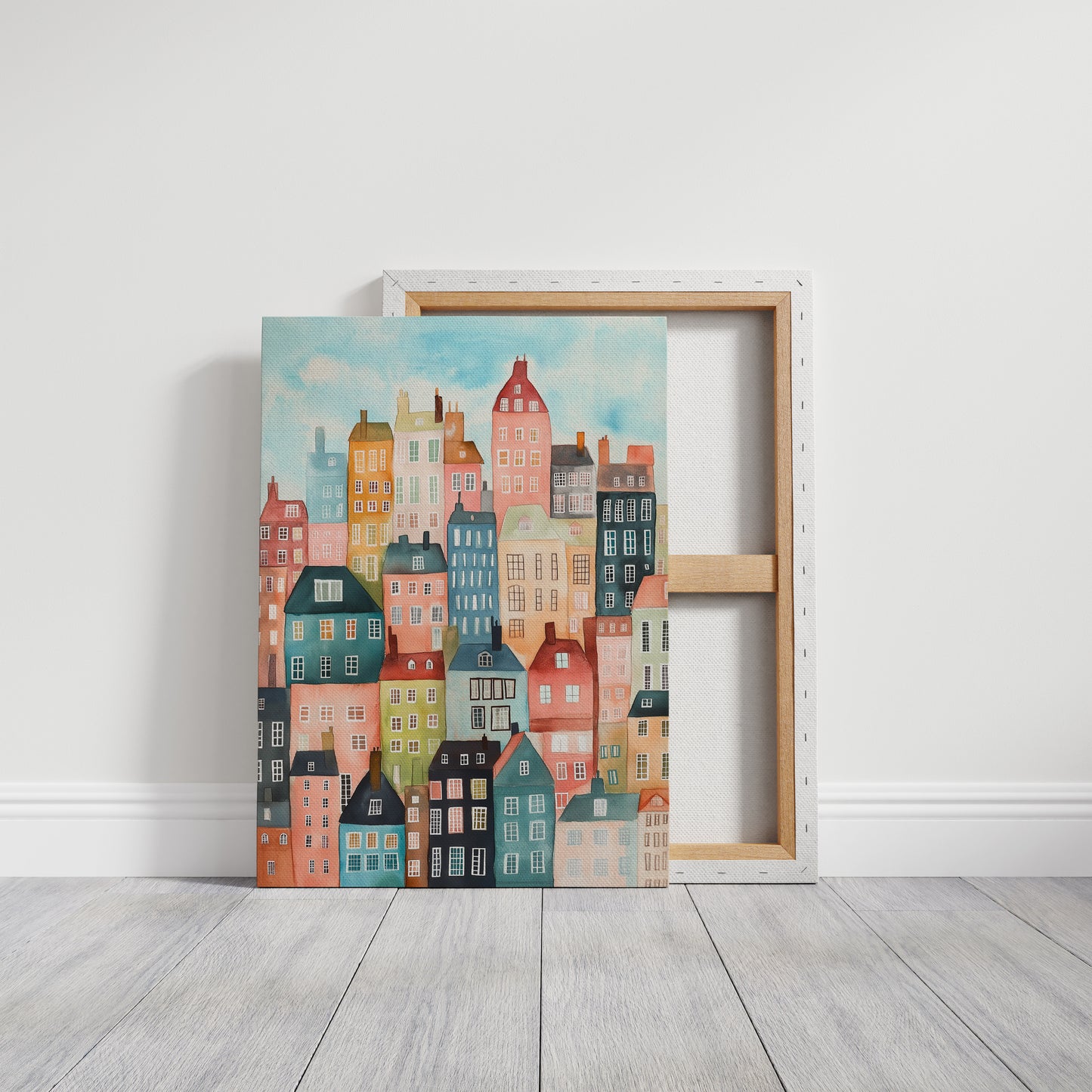 Colorful City Rowhouses Watercolor Print
