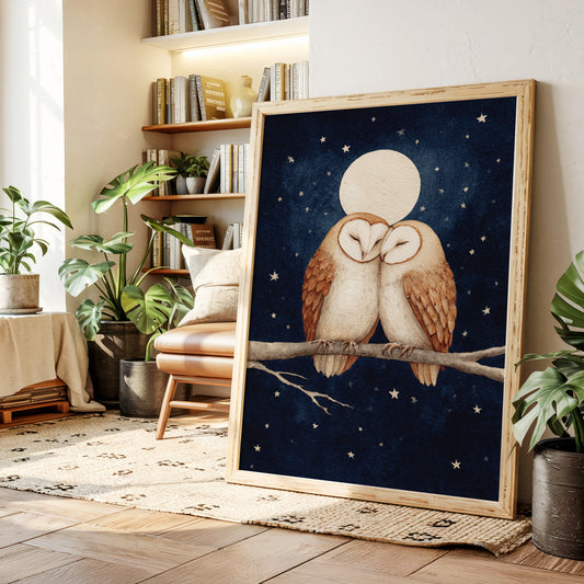 Loving Owls Under a Full Moon