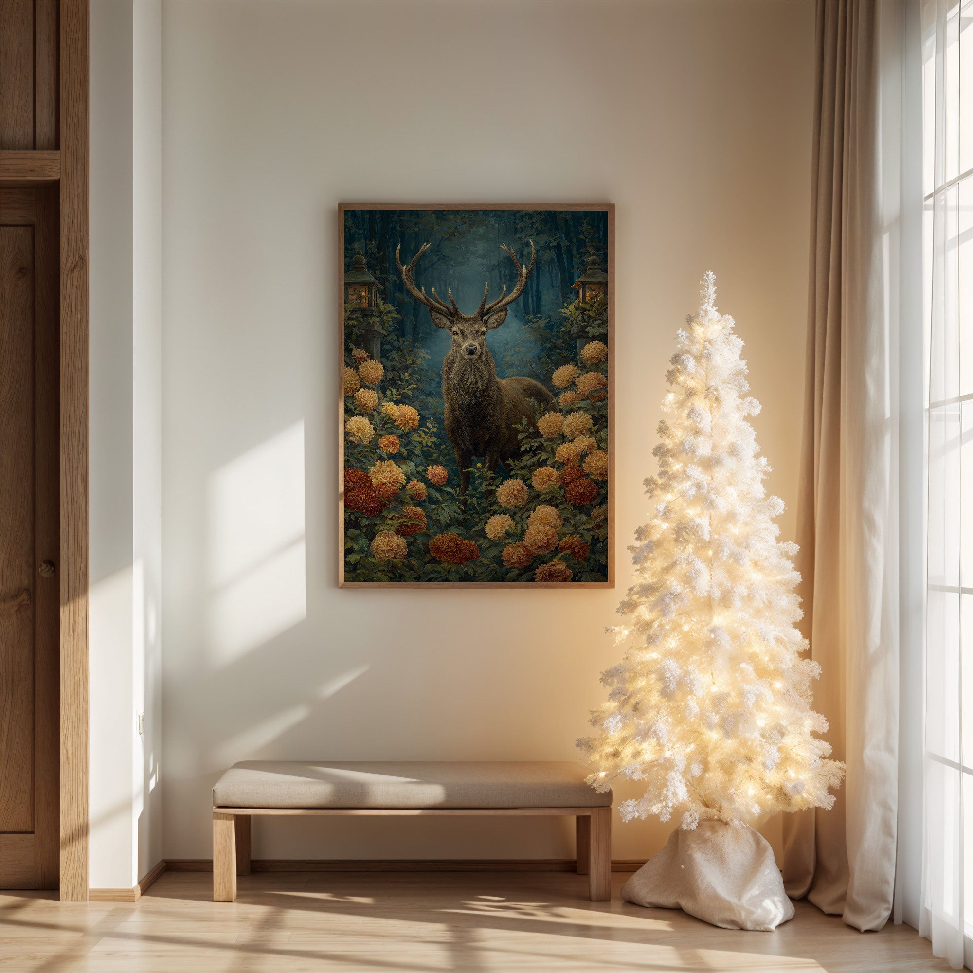 Stag Among Golden Chrysanthemums Glows