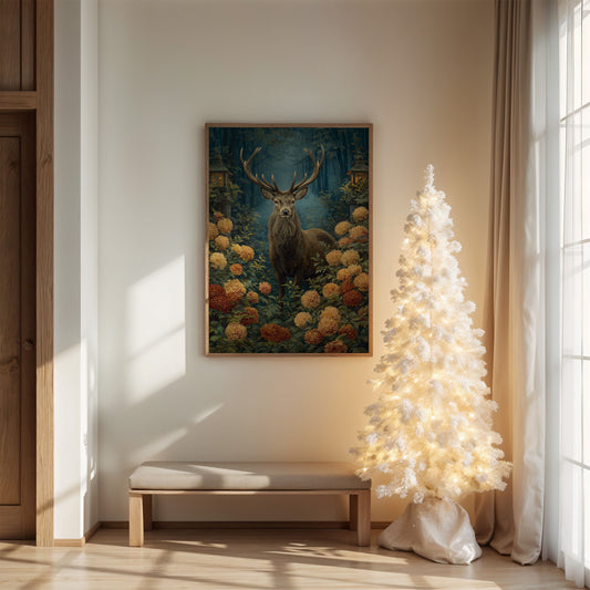 Stag Among Golden Chrysanthemums Glows