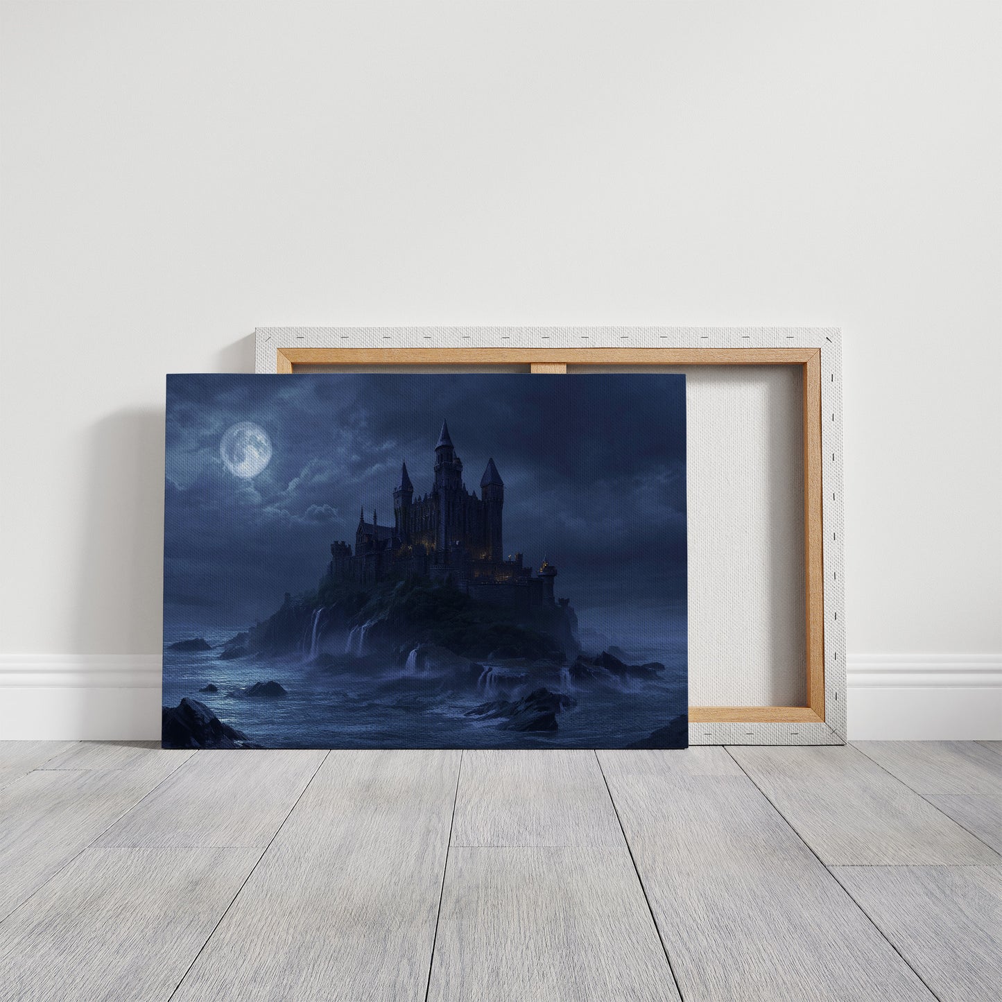 Moonlit Fortress Above Stormy Seas