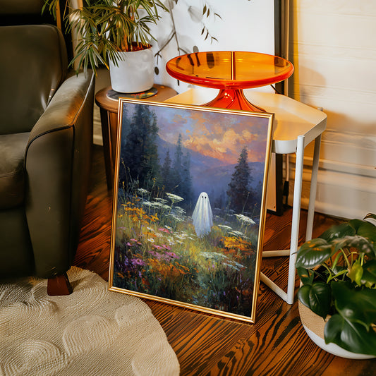 Ghostly Meadow Landscape Canvas - Whimsical Nature Art - Gallery Canvas image 8