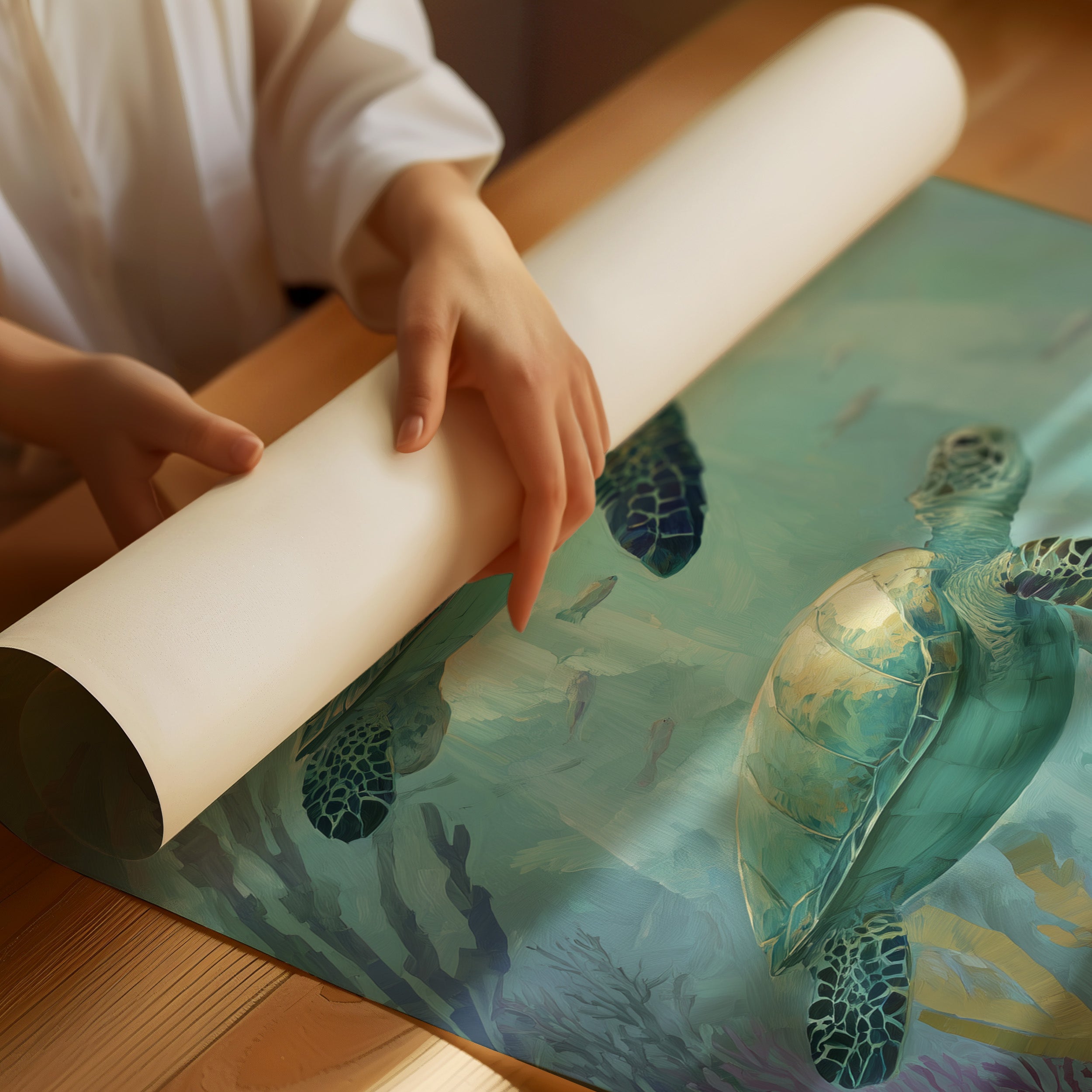 Sea Turtles Dance Through Aquamarine